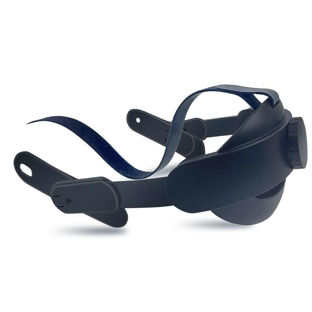 Black VR headset with adjustable straps and adjustment knob